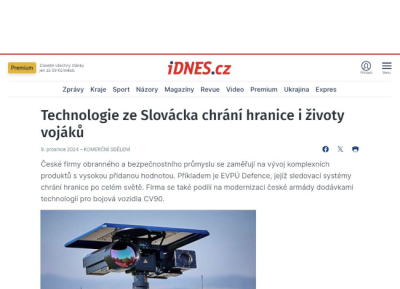 Read about us: Technology from Slovácko protects borders and saves soldiers' lives